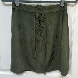 Green faux suede mini skirt